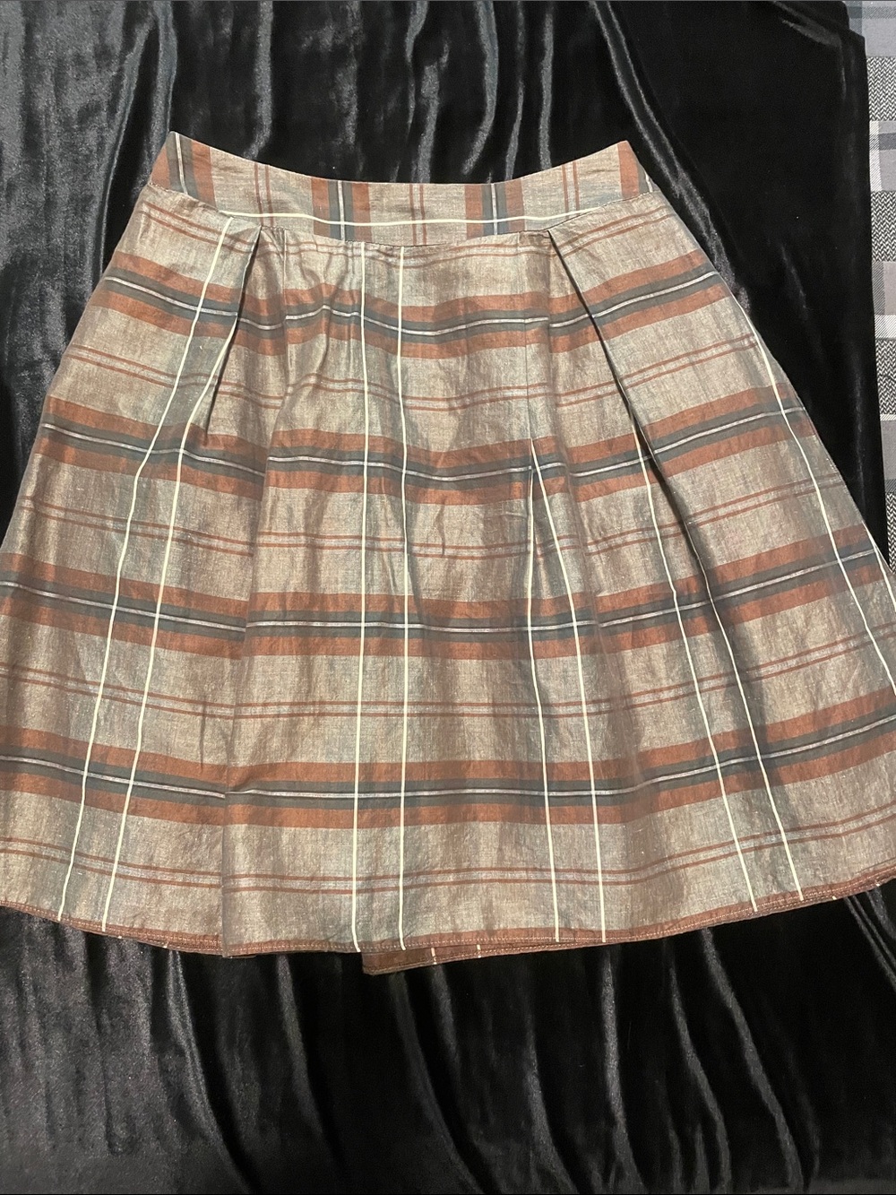 Banana Republic Brown and Cream Plaid Box-Pleat Skater Skirt